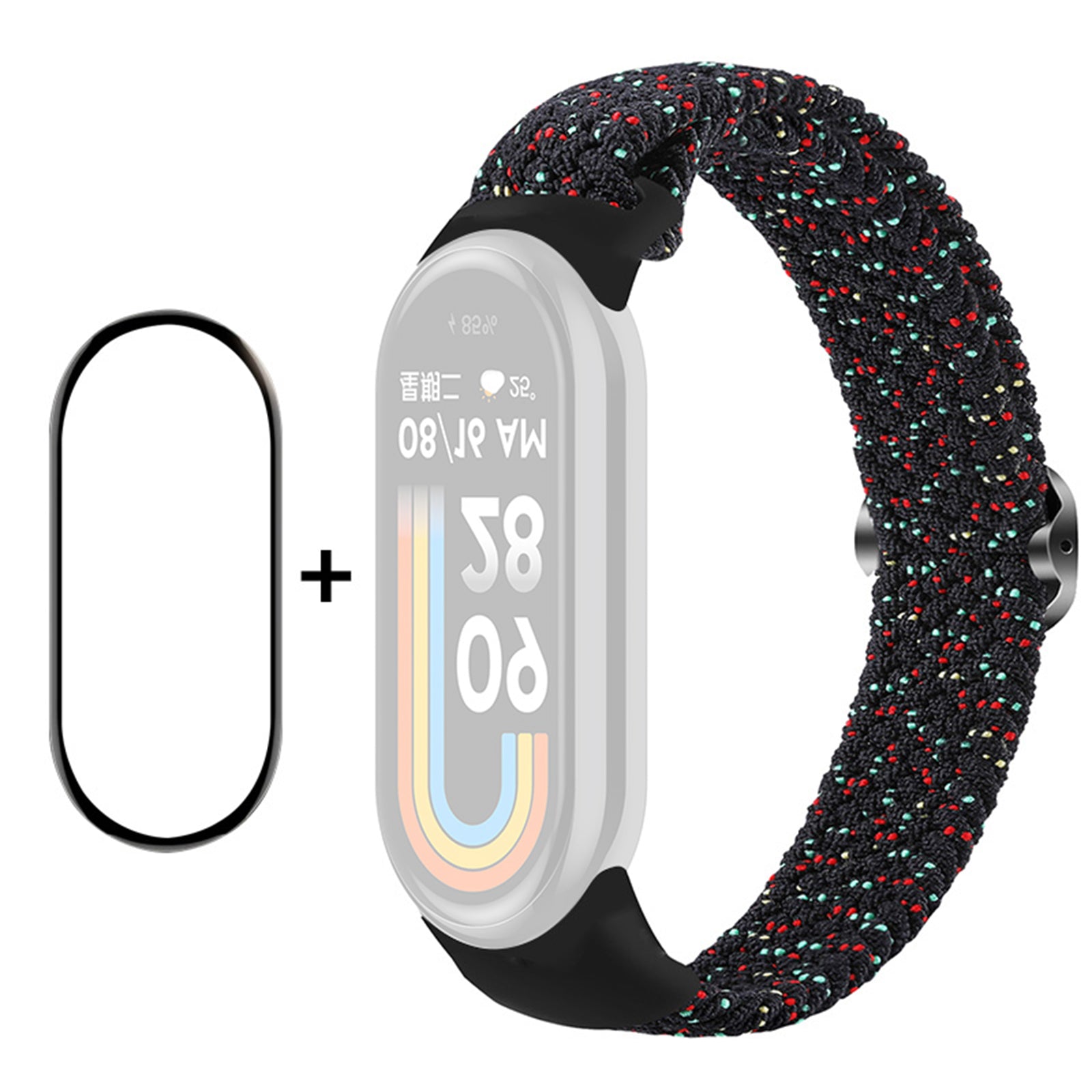 ENKAY HAT-PRINCE For Xiaomi Smart Band 8 Elastic Watch Band Nylon Braided Wrist Strap Set with PMMA Screen Protector ENKAY HAT-PRINCE For Xiaomi Smart Band 8 Elastic Watch Band Nylon Braided Wrist Strap Set with PMMA Screen Protector